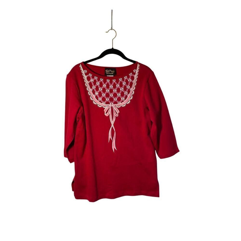 Bob Mackie women’s red embellished, 3/4 sleeve top small